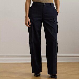 195$ Lauren Ralph Lauren Faille Cargo Pants Mid Rise Women's Size 10 Navy Blue